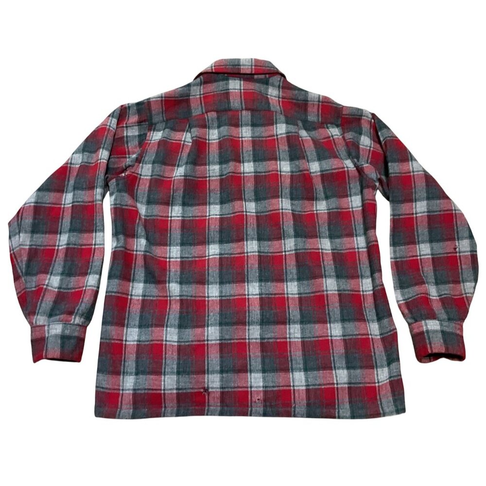 Vtg Pendleton Board Shirt Shacket M Loop Collar Red Gray Plaid Virgin Wool USA - Picture 3 of 6